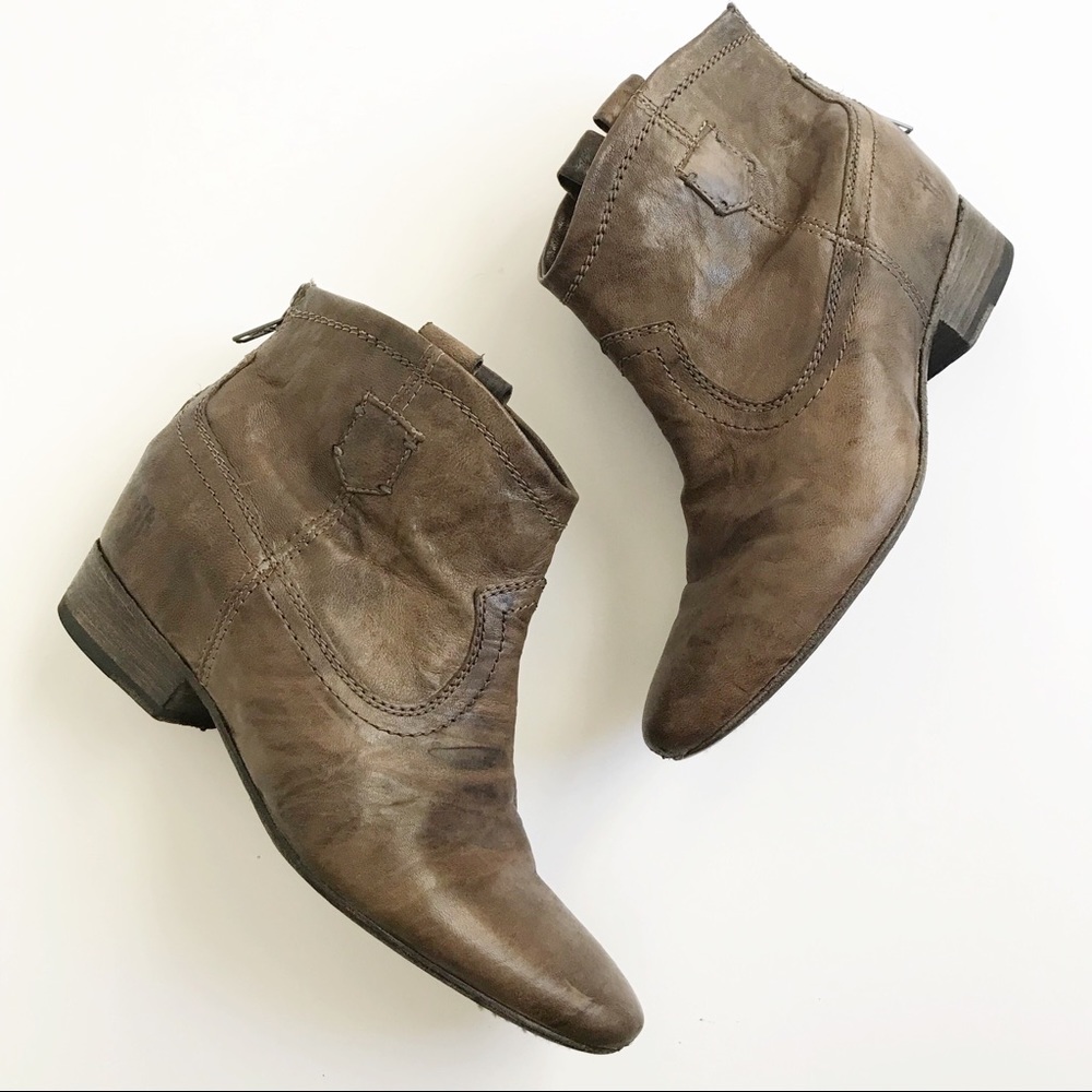 Frye Monica Brown Leather Back Zip Booties Size 8.5